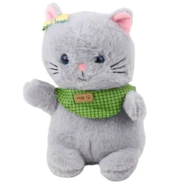 pluszowa-maskotka-przytulanka-kot-szary-zielona-apaszka-kokardka-22cm