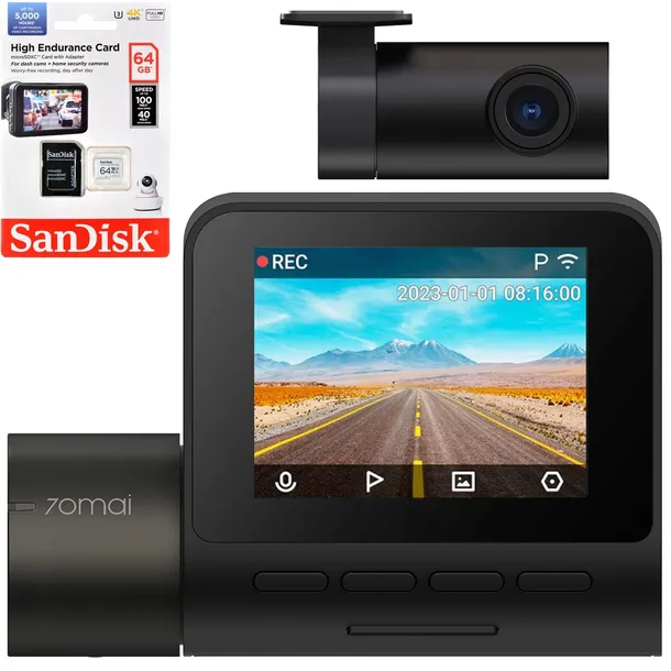 Wideorejestrator 70mai A200 + tylna RC11 + SanDisk High Endurance 64 GB