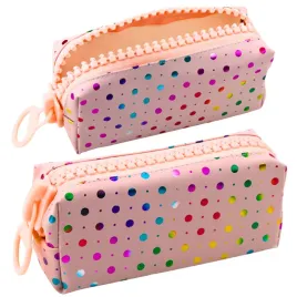 piornik-szkolny-organizer-w-kolorowe-kropki-duzy-suwak-rozowy-21x8cm
