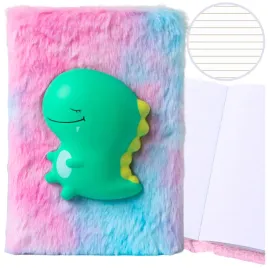 pluszowy-notatnik-w-linie-z-zielonym-dinozaurem-3d-kolorowy
