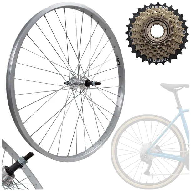 KOŁO ROWEROWE 26 CALI TYŁ TYLNE WOLNOBIEG SHIMANO 7 RZĘDOWY V-BRAKE SREBRNE