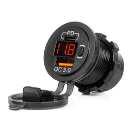 ladowarka-samochodowa-tester-napiecia-wodoodporna-wlacznik-usb-usb-c-qc3-0