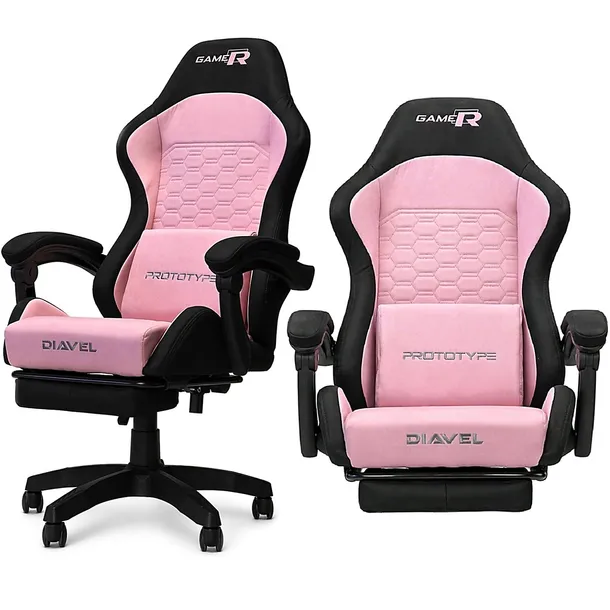 Fotel gamingowy biurowy DIAVEL z tkaniny PREMIUM odchylane oparcie podnóżek