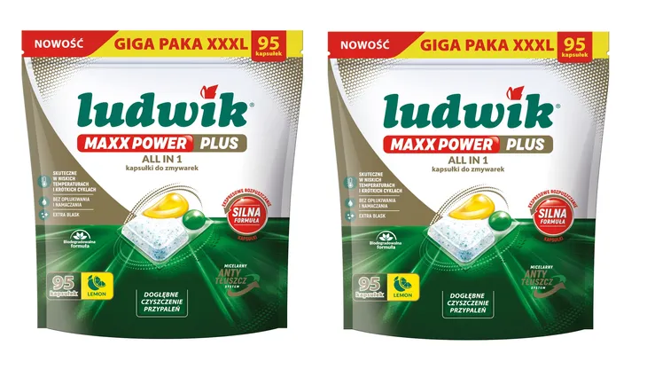 2x Kapsułki Do Zmywarki Ludwik All In 1 MaxxPowerPlus Lemon Cytrynowe 95szt
