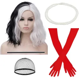 peruka-czarno-biala-z-czerwonymi-rekawiczkami-naszyjnikiem-perlowym-cosplay