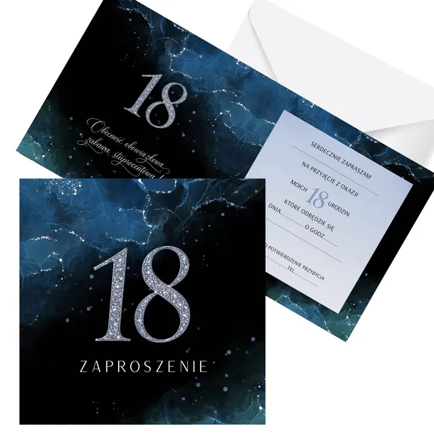 Zaproszenia na 18 Urodziny Osiemnastkę GRANAT-CZERŃ + koperta GRATIS