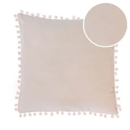 poszewka-na-poduszke-40x40-welwet-jasny-roz-z-pomponami-pompony-boho-rozowa