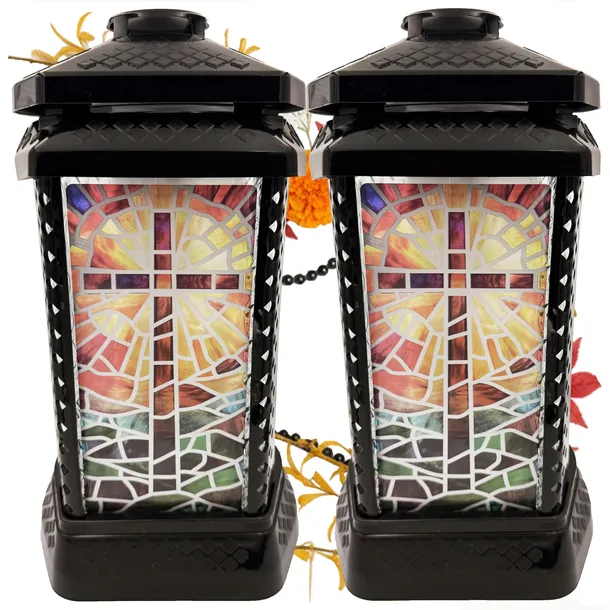 2x ZNICZ DUŻY SZKLANY OZDOBNY NA GRÓB NA CMENTARZ LAMPION WITRAŻ + WKŁAD