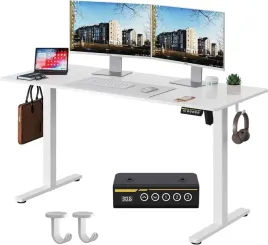 biurko-elektryczne-regulowana-wysokosc-biale-z-uchwytami-140x60cm