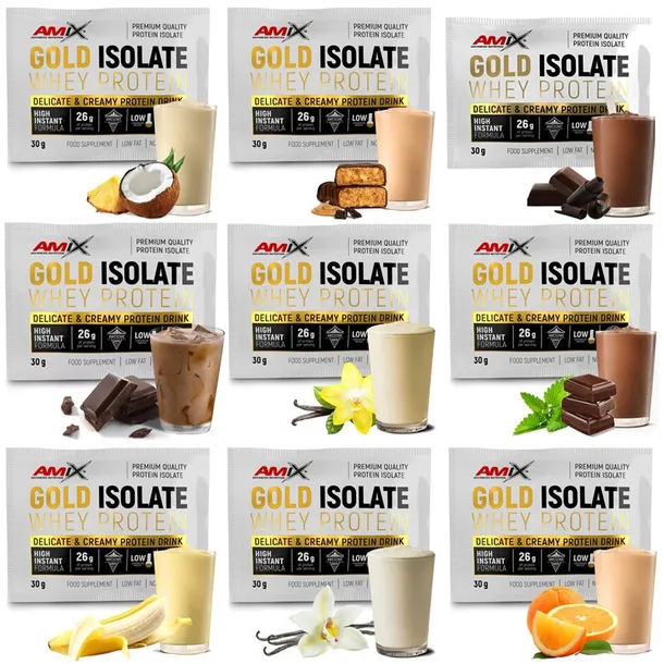 IZOLAT BIAŁKA bez cukru - zestaw 9 smaków SASZETKI WHEY ISOLATE BIAŁKO GOLD