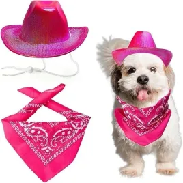kapelusz-kowbojski-dla-psa-bandana-kostium-rozowy-blyszczacy