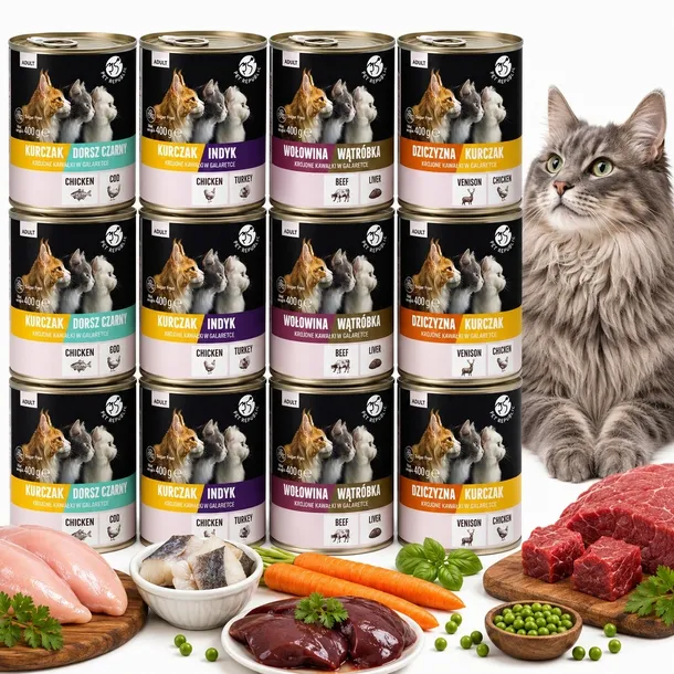 PET REPUBLIC Karma mokra kawałki w galaretce dla kota mix smaków 12 x 400g