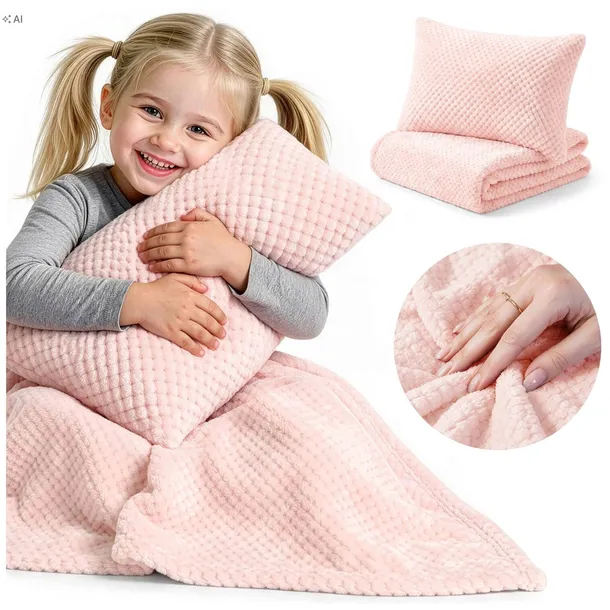ZESTAW DO PRZEDSZKOLA ŻŁOBKA KOCYK KOC 150x130 CM + POSZEWKA 50x30 RÓŻOWY