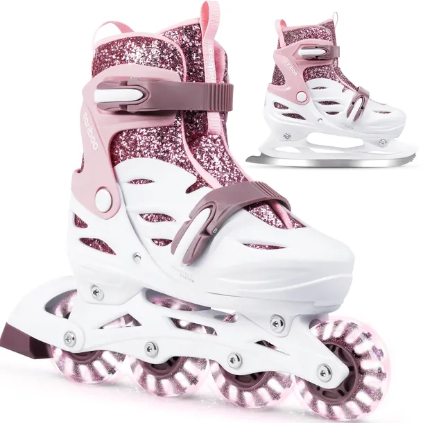 Cariboo Ballerina 2w1 Rolki Łyżwy Regulowane Led Kauczukowe M