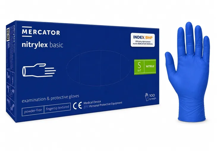 RĘKAWICE rękawiczki NITRYLOWE BEZPUDROWE blue S MERCATOR NITRYLEX BASIC