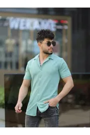 meska-koszula-casual-mietowa-prazkowana-krotki-rekaw-s-5ia