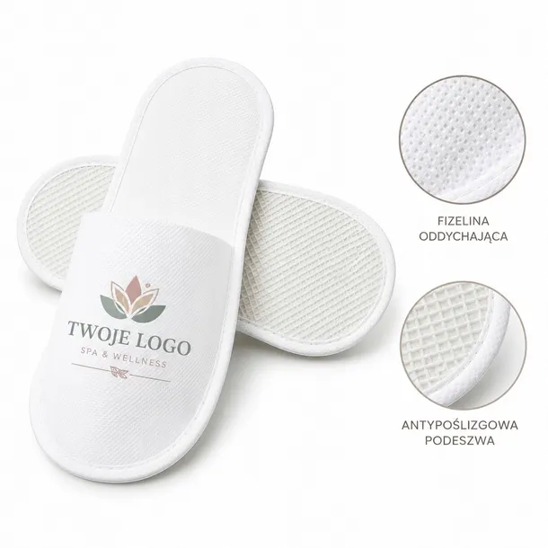 KAPCIE HOTELOWE SPA Z TWOIM LOGO jednorazowe fizelinowe 1 ROZMIAR 100 PAR