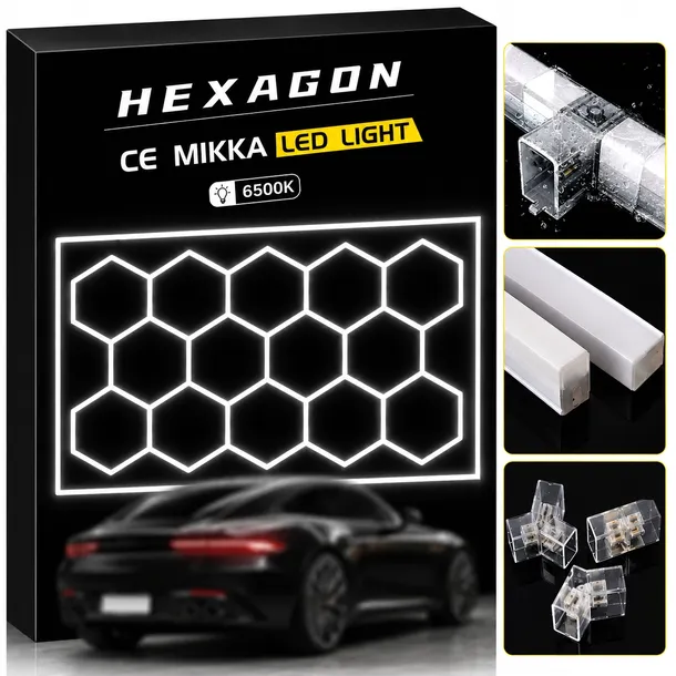 Panel Lampa LED Mikka Hexagon 484x243 cm biały ramka Warsztat Garaż 672W