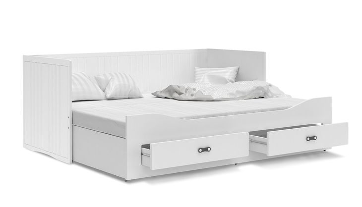 Łóżko rozkładane HERMES materace szuflady białe