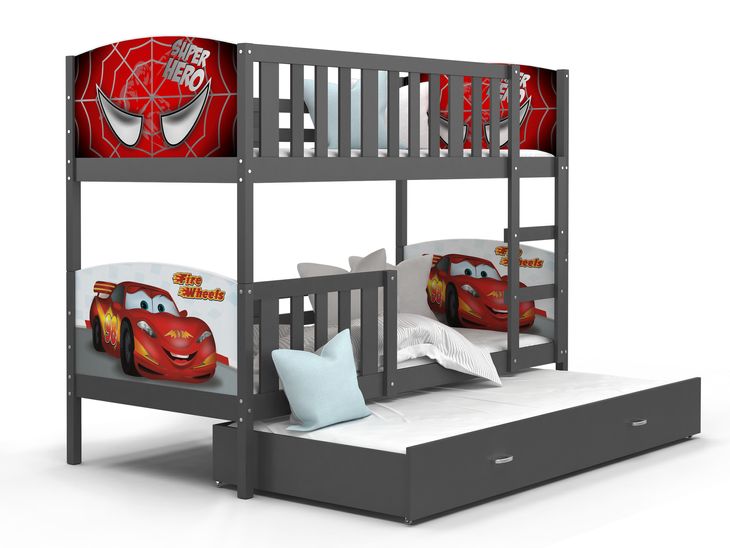 Łóżko piętrowe dla dzieci TAMI 3 osobowe z grafiką