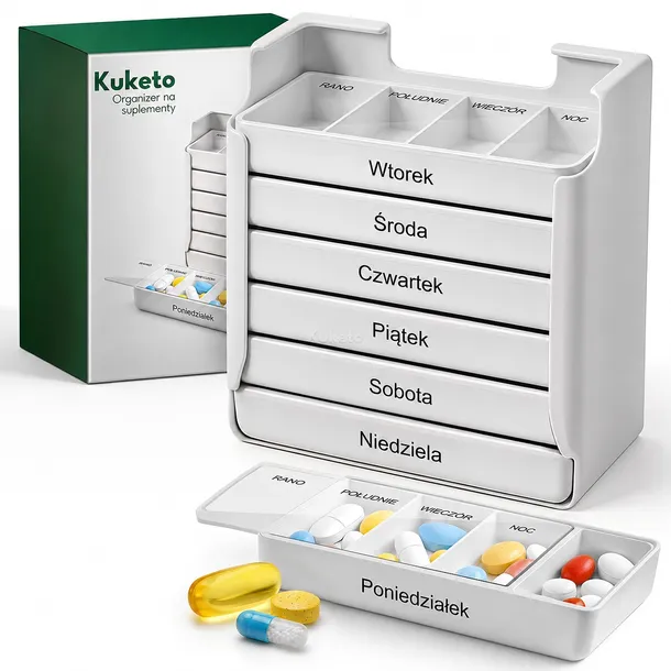 POJEMNIK pudełko NA LEKI tabletki ORGANIZER tygodniowy 7 DNI 4 PORY DNIA