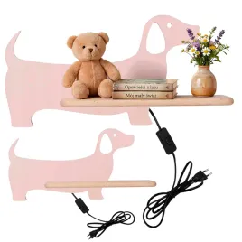 lampka-nocna-led-kinkiet-z-polka-drewniana-dla-dzieci-jamnik-rozowy-4000k