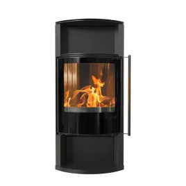 kominek-piec-wolnostojacy-kartki-tofa-fi150-8-kw-czarne-wylozenie-na-drewno