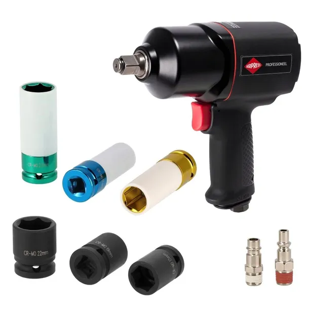Airpress klucz udarowy pneumatyczny 1/2" + 6 nasadek zestaw wulkanizatora