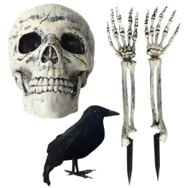 sztuczna-czaszka-rece-kruk-wystajace-z-ziemi-dekoracja-ogrodu-na-halloween