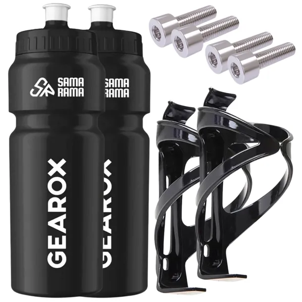 ZESTAW 2x BIDON NA ROWER 750 ML + 2x UCHWYT KOSZYK ROWEROWY DO BIDONU ŚRUBY