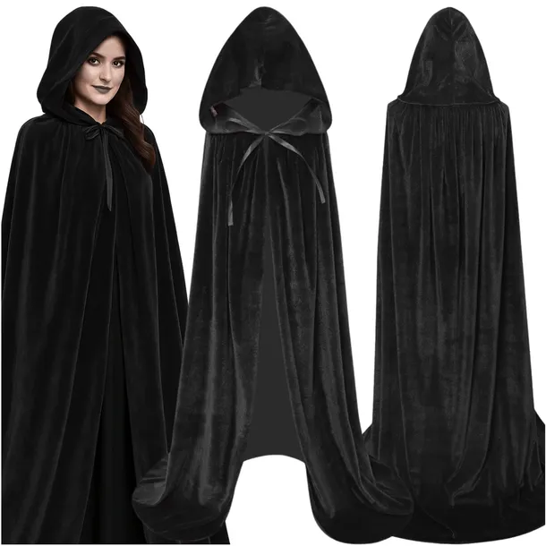 PELERYNA CZAROWNICY CZARODZIEJA DŁUGA PRZEBRANIE STRÓJ HALLOWEEN CZARNY L
