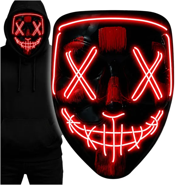 ŚWIECĄCA MASKA LED PURGE NOC OCZYSZCZENIA LEDOWA PRZEBRANIE HALLOWEEN RED