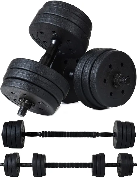 Hantle regulowane bitumiczne 2x10 kg z funkcją sztangi CIĘŻARY 20kg FUNFIT