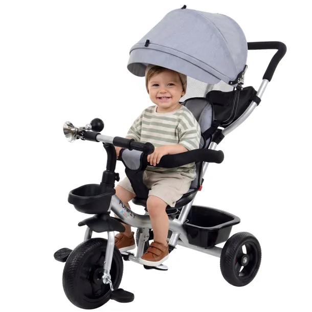 Rowerek trójkołowy spacerowy z trąbką dla dzieci Funfit Kids Twist szary