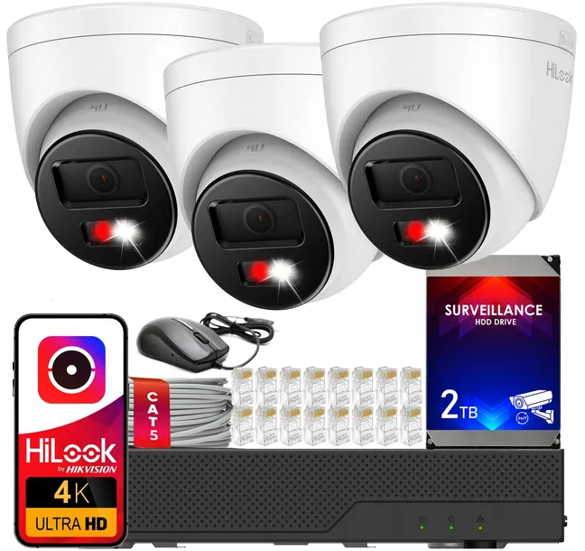Zestaw Monitoringu 3xIPC-T280HA-LUF/SL 8MPx HiLook by Hikvision Detekcja AI