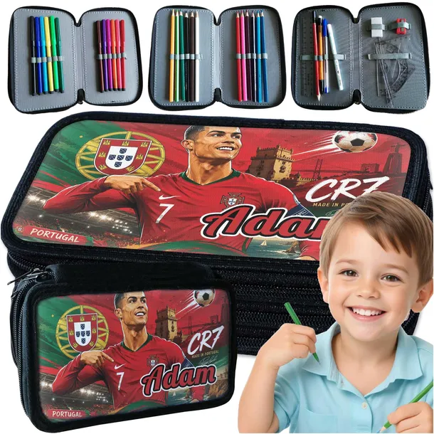PIÓRNIK TRZYKOMOROWY Z WYPOSAŻENIEM DO SZKOŁY REAL CRISTIANO RONALDO CR7