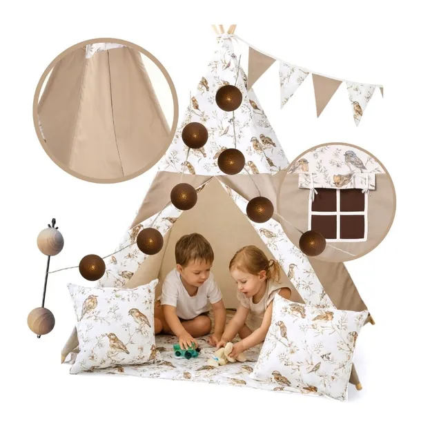 Namiot Tipi Dla Dzieci Wigwam Teepee Poduszki Stabilizator Cotton Lampki