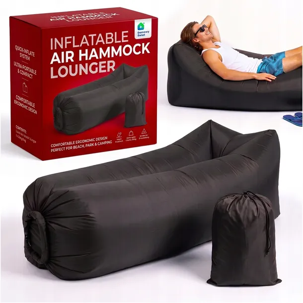 NADMUCHIWANA ROZKŁADANA SOFA LAZY BAG LEŻAK DMUCHANY 190 × 70 CM CZARNY