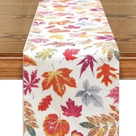 bieznik-na-stol-imitacja-lnu-33x183cm-jesienne-lisci-kolor-bialy
