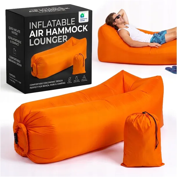 NADMUCHIWANA ROZKŁADANA SOFA LAZY BAG LEŻAK DMUCHANY 190×70CM POMARAŃCZOWY
