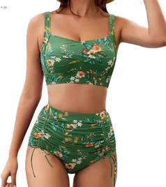 bikini-stroj-kapielowy-wysoki-stan-w-kwiaty-umipubo-zielony-xl
