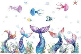 naklejka-scienna-syrena-i-zwierzeta-morskie-90x30-cm-winylowa