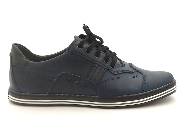 Buty Męskie Sportowe Półbuty Skórzane Polskie Polbut 1801 granatowe 43