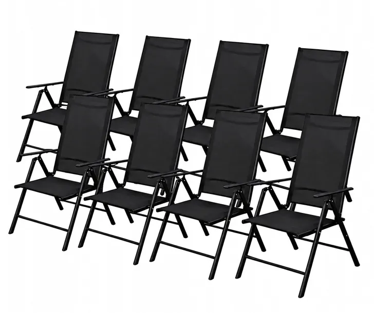 Krzesła Ogrodowe 8x Rozkładane Aluminiowe Leżak Taras Balkon czarne SOLIDNE