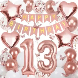 dekoracje-na-13-urodziny-dziewczynki-rose-gold-balony-girlanda-motyle
