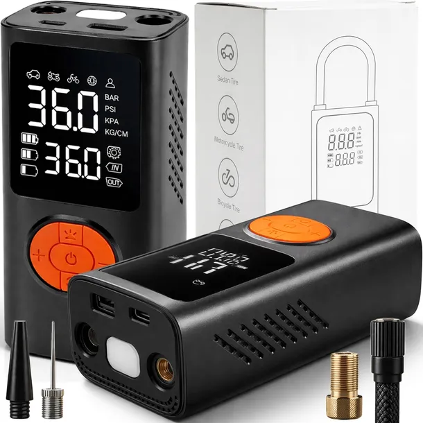Pompka ROWEROWA Bezprzewodowa Kompresor SAMOCHODOWY Aku 4000mAh + POWERBANK