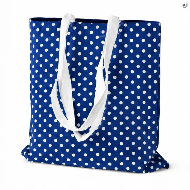 TORBA BAWEŁNIANA 36x42 cm CHABROWA W GROSZKI 145g TORBA ZAKUPOWA PLAŻOWA