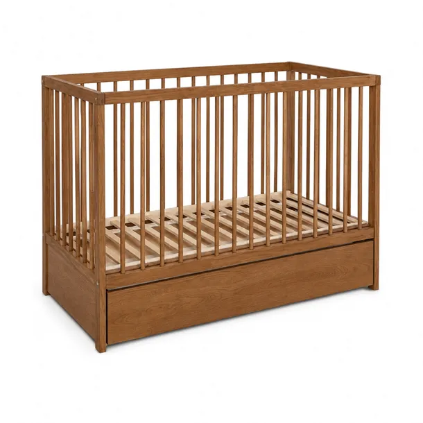 Drewniane Łóżeczko Dziecięce z Szufladą i Barierką 2w1 - 120x60 cm Dodi