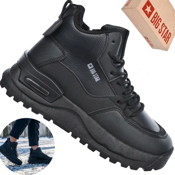 Sneakersy Damskie Wysokie Big Star Ss274509 Czarne Ocieplane Na Platformie
