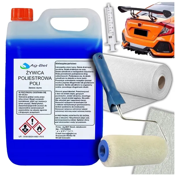ZESTAW ŻYWICA POLIESTROWA 5KG + MATA SZKLANA 450 5m2 + AKCESORIA